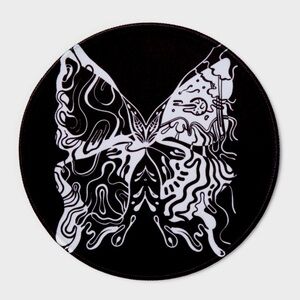 Heyday- Black and White 3-D Butterfly Round Mouse Pad.
